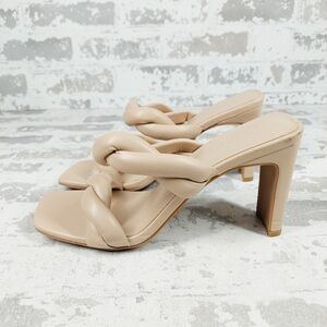 NEW Open Edit Tan Braided Double Strap Slip On Heels Sandals H115